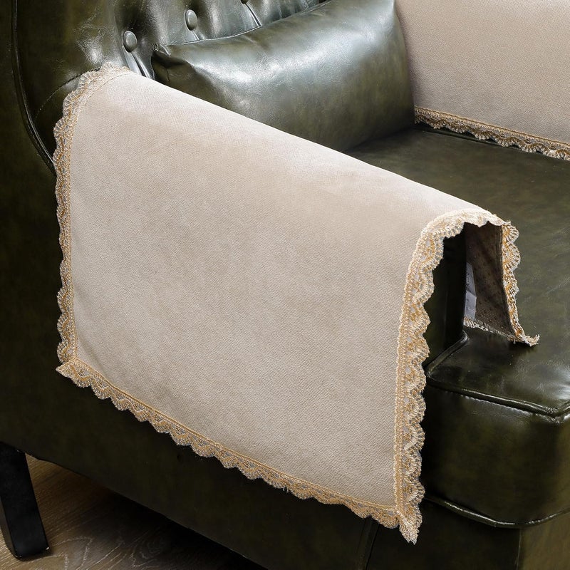 MINJIATEX Couch arm Covers,Non-Slip lace Sofa arm Covers Set of 2 Washable Sofa armrests Cover for Living Room Recliner Chair arm Cover Protectors for Leather armrest (YC-Khaki) - Image 1